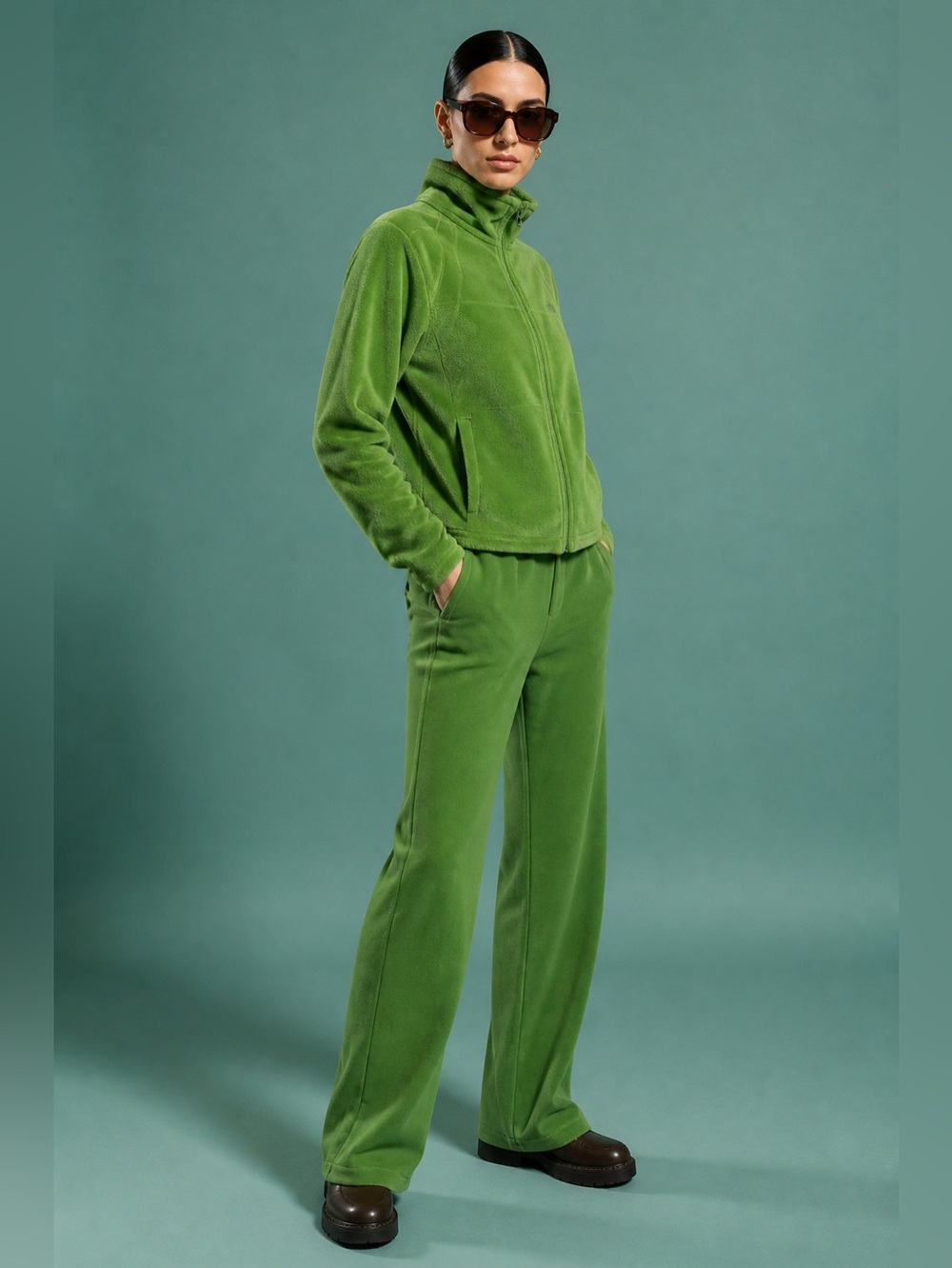 The North Face Sweater Fitted Fleece Zip Up Green w/Pockets Cozy Womens Size XL